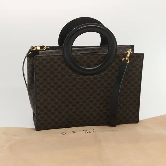 CELINE Macadam Canvas Hand Bag PVC 2way Black Auth 67776A - Picture 12 of 16